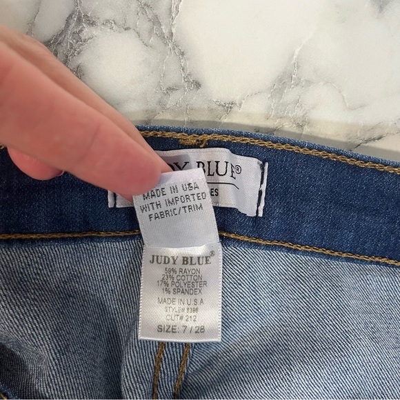 Judy Blue Flare Jeans High Rise Raw Hem Medium Wash Size 28 - Picture 12 of 12